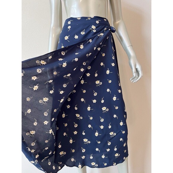 Madewell Heyday Tulip Hem Wrap Midi Skirt Women’s Size 10 Floral Navy Blue - Picture 7 of 10
